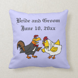 Funny Rooster Groom and Hen Bride Wedding Cushion