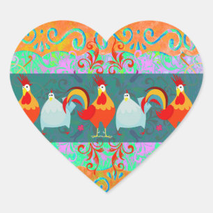 Funny Rooster Hen Funky Chicken Farm Animal Gifts Heart Sticker