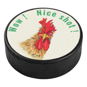 Funny Rooster Hockey Puck