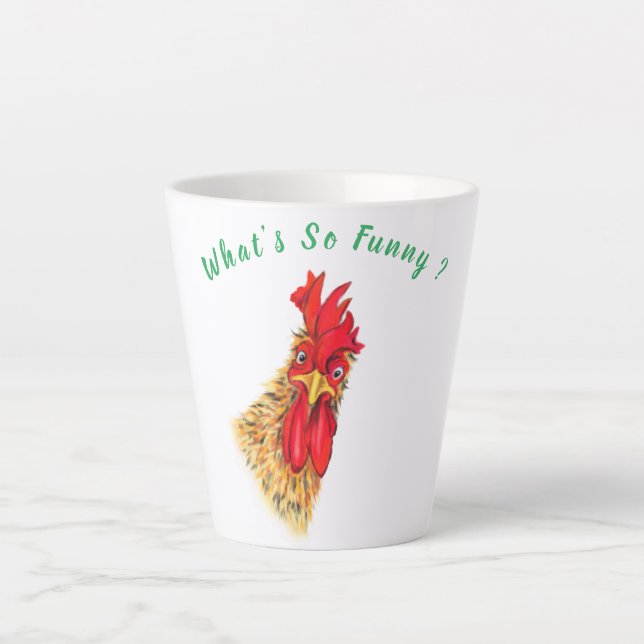 Funny Rooster Latte Mug - Custom Text (Front)