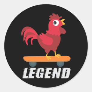 Funny Rooster Legend Skateboard Chicken Skate Gift Classic Round Sticker