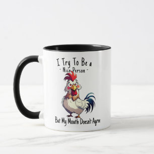 Funny Rooster Sarcastic Pun Coffee Mug - Bad Mouth
