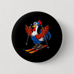 Funny Rooster Skiing Adventure Cartoon  6 Cm Round Badge