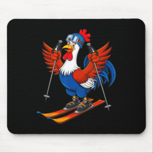 Funny Rooster Skiing Adventure Cartoon Mouse Pad