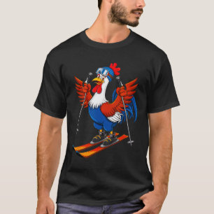Funny Rooster Skiing Adventure Cartoon T-Shirt