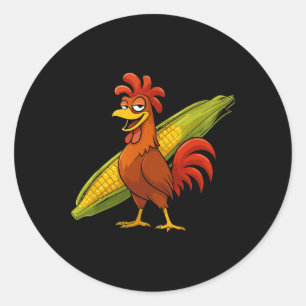 Funny Rooster With Corn Cob Thanksgiving Chicken F Classic Round Sticker