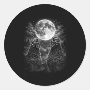 Funny Roosters Crowing At The Moon Celestial Chick Classic Round Sticker