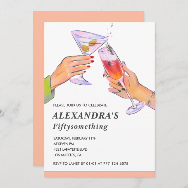  Funny Rose Gold Cocktail Champagne 51st birthday Invitation (Front/Back)