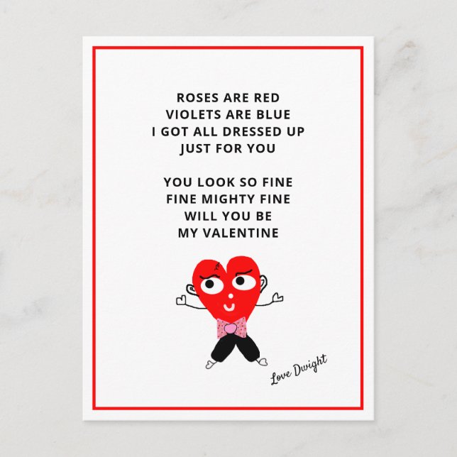 Funny Roses Are Red Poem Valentines Day Girlfriend Holiday Postcard (Front)