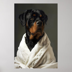 Funny Rottweiler Bathrobe Art, Quirky Bathroom Dog Poster