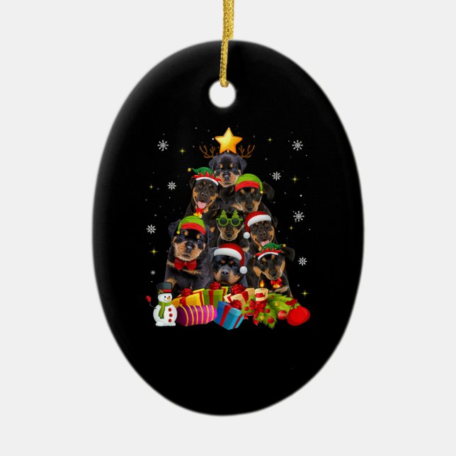 Funny Rottweiler Christmas Tree Xmas Dog Lovers Ceramic Ornament (Front)