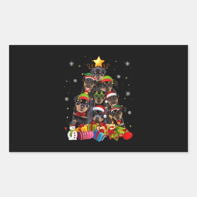 Funny Rottweiler Christmas Tree Xmas Dog Lovers Rectangular Sticker (Front)