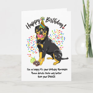 Funny Rottweiler Dog Birthday Card Doughnuts