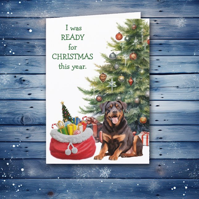 Funny Rottweiler Dog Ready for Christmas Holiday Card (Creator Uploaded)