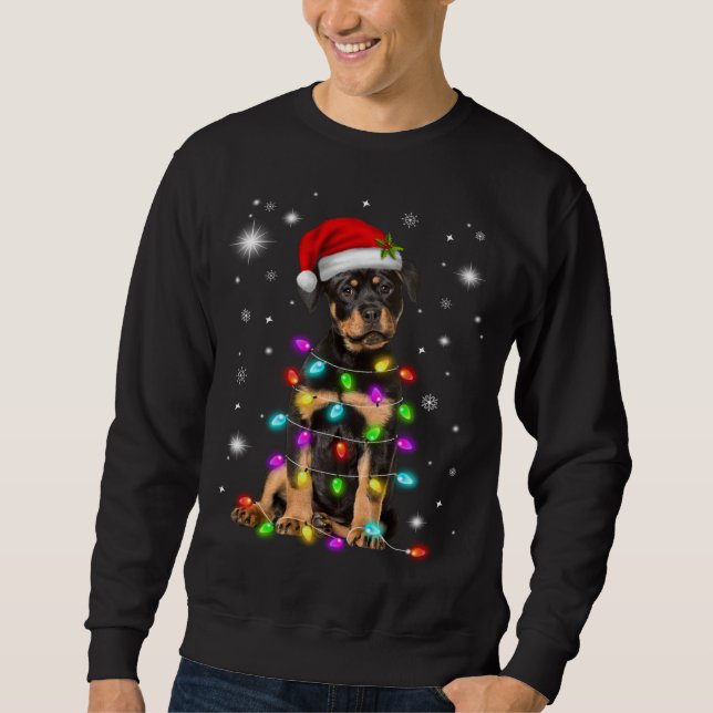 Funny Rottweiler Dog Santa Hat Christmas Lights Lo Sweatshirt (Front)