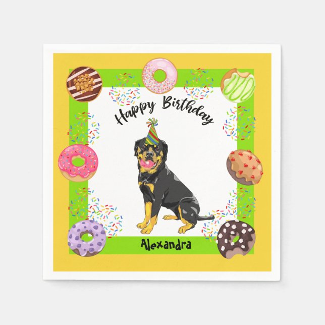 Funny Rottweiler Doughnuts Party Birthday Napkin (Front)