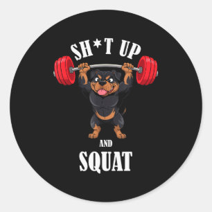 Funny Rottweiler Fitness Squating Workout Weightli Classic Round Sticker