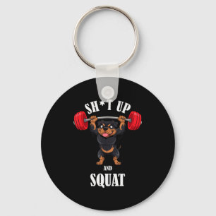 Funny Rottweiler Fitness Squating Workout Weightli Key Ring