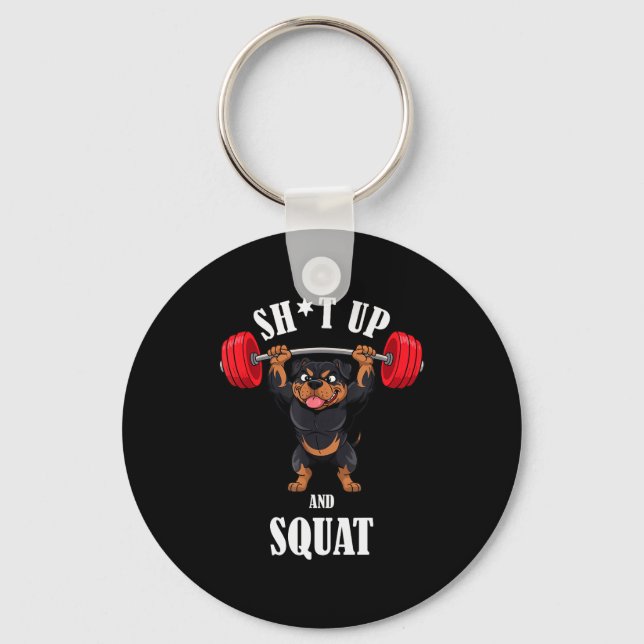 Funny Rottweiler Fitness Squating Workout Weightli Key Ring (Front)
