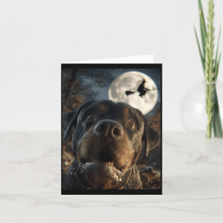 Funny Rottweiler Selfie Full Moon Flying Witch Card