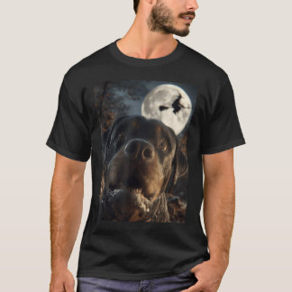 Funny Rottweiler Selfie Full Moon Flying Witch T-Shirt