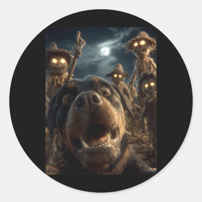 Funny Rottweiler Selfie With Ecrows Spooky Classic Round Sticker (Front)