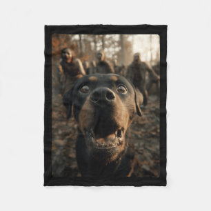 Funny Rottweiler Selfie With Zombies Spooky Fleece Blanket