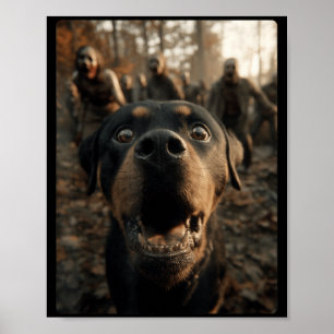 Funny Rottweiler Selfie With Zombies Spooky Poster
