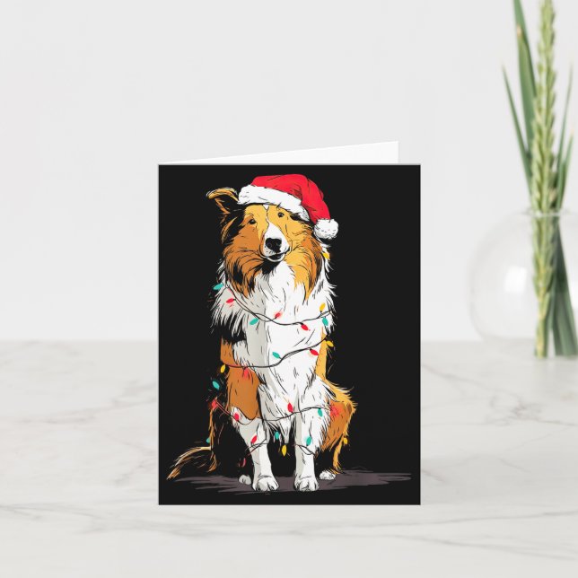 Funny Rough Collie Christmas Graphics Dog Lights L Card (Front)