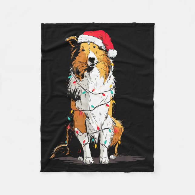 Funny Rough Collie Christmas Graphics Dog Lights L Fleece Blanket (Front)