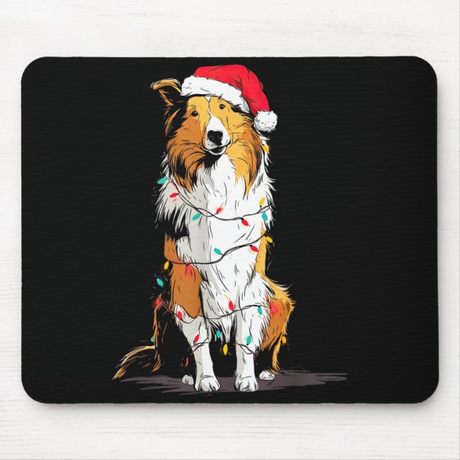 Funny Rough Collie Christmas Graphics Dog Lights L Mouse Pad (Front)