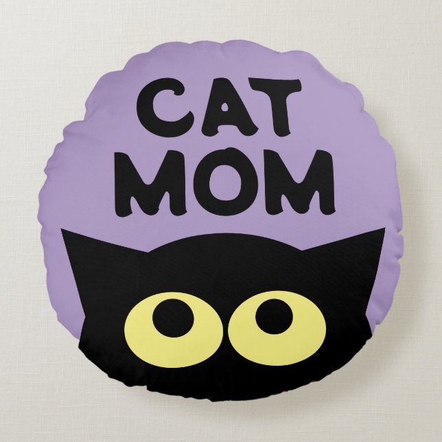 Funny round Cat Mum throw pillow for cat person (Front)