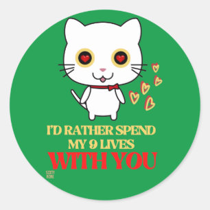 funny round sticker  "CUTE CAT"