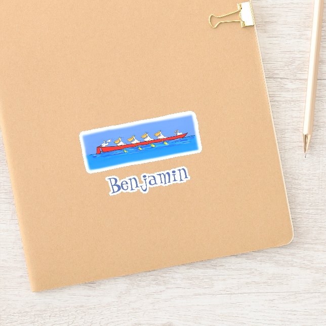 Funny rowing crew pelicans cartoon illustration (Notebook)