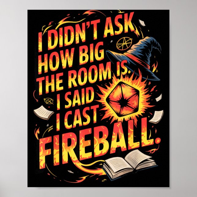 Funny Rpg I Cast Fireball Quote With Wizard Hat An Poster (Front)