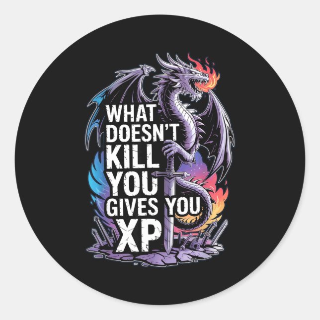 Funny Rpg What Doesn’t Kill You Gives You Xp Quote Classic Round Sticker (Front)