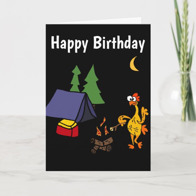 Funny Rubber Chicken Camping Cartoon Card (Front)