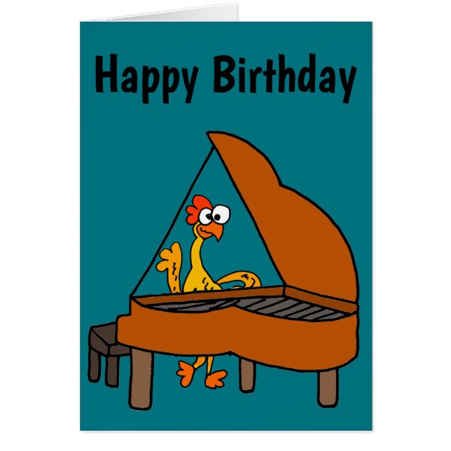 Funny Rubber Chicken Playing Piano Cartoon (Front)