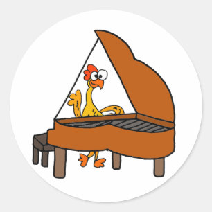 Funny Rubber Chicken Playing Piano Cartoon Classic Round Sticker