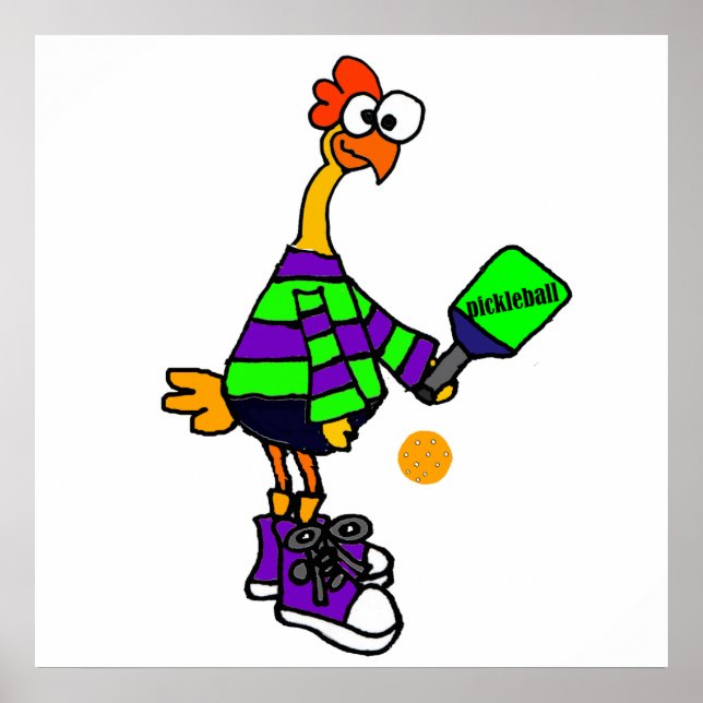 Funny Rubber Chicken Playing Pickleball Poster (Front)