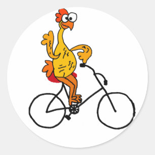 Funny Rubber Chicken Riding Bicycle Classic Round Sticker