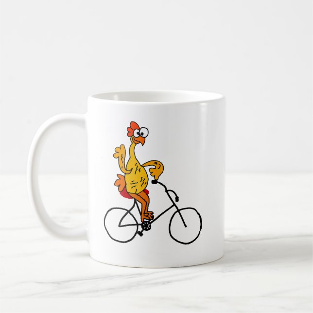 Funny Rubber Chicken Riding Bicycle Coffee Mug (Left)
