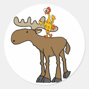 Funny Rubber Chicken Riding Moose Cartoon Classic Round Sticker