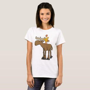 Funny Rubber Chicken Riding Moose Cartoon T-Shirt