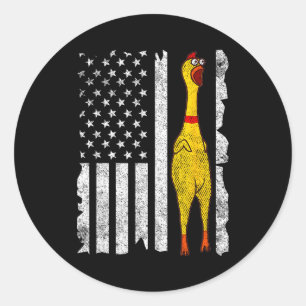 Funny Rubber Chicken Vintage American Us Flag Men  Classic Round Sticker