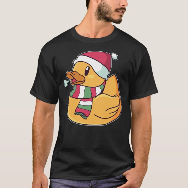 Funny Rubber Duck Christmas Shirt Santa Hat Rubber (Front)