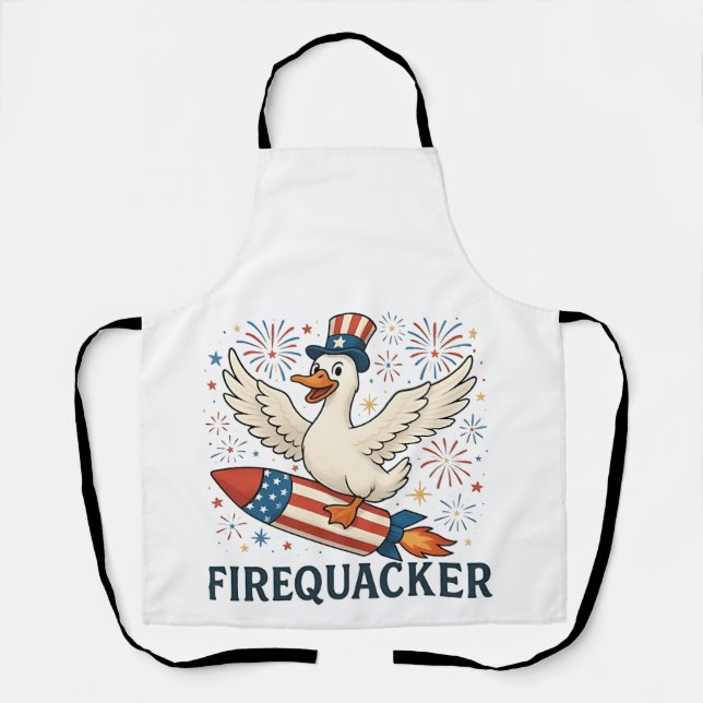 Funny Rubber Duck USA Patriotic Firequacker 4th Apron (Front)