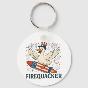 Funny Rubber Duck USA Patriotic Firequacker 4th Key Ring