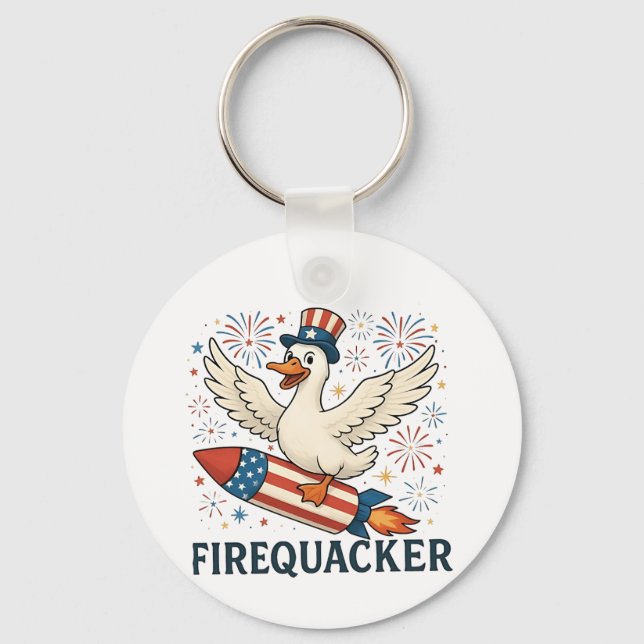 Funny Rubber Duck USA Patriotic Firequacker 4th Key Ring (Front)
