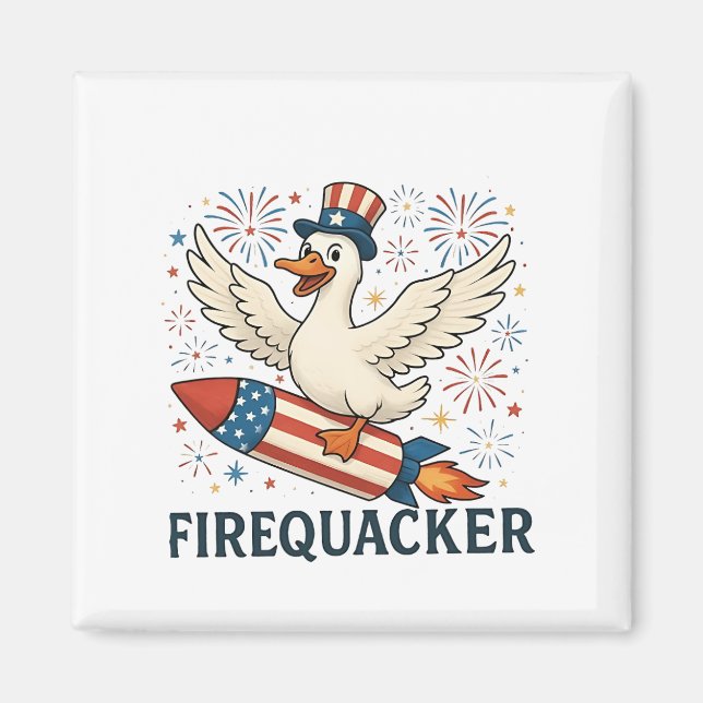 Funny Rubber Duck USA Patriotic Firequacker 4th Magnet (Front)